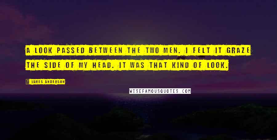 James Anderson Quotes: A look passed between the two men. I felt it graze the side of my head. It was that kind of look.