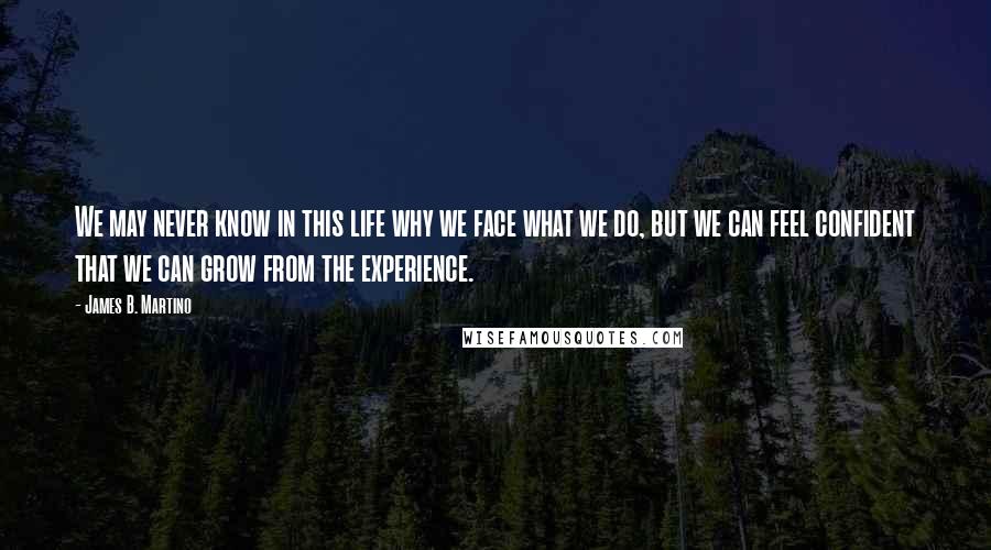 James B. Martino Quotes: We may never know in this life why we face what we do, but we can feel confident that we can grow from the experience.