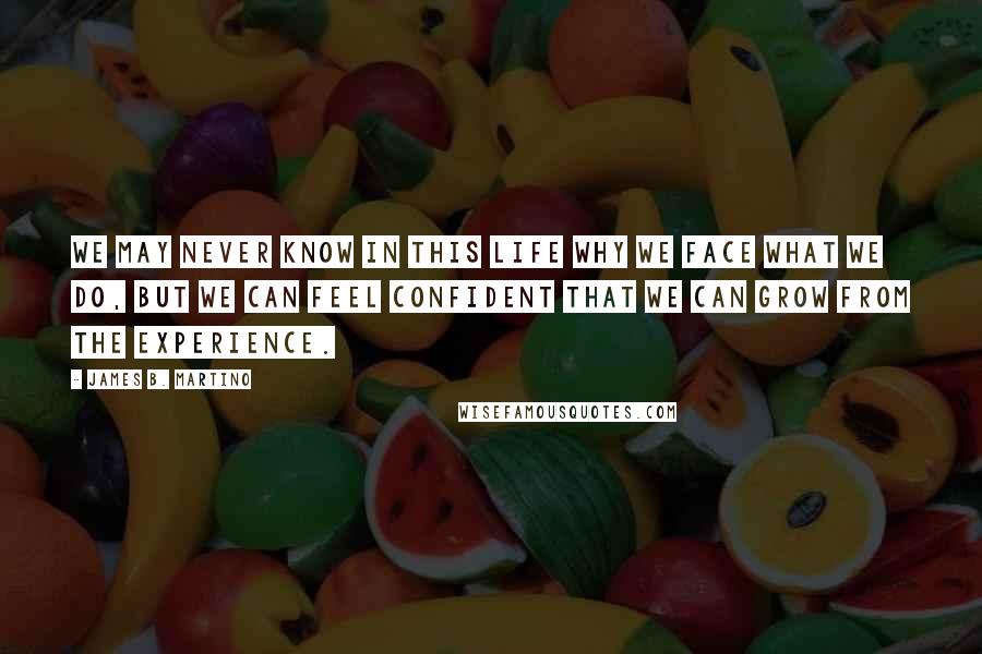 James B. Martino Quotes: We may never know in this life why we face what we do, but we can feel confident that we can grow from the experience.