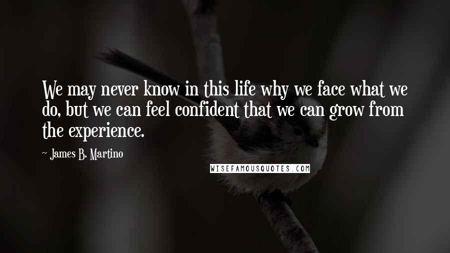 James B. Martino Quotes: We may never know in this life why we face what we do, but we can feel confident that we can grow from the experience.