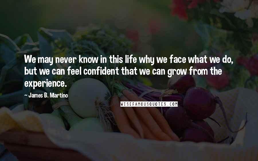 James B. Martino Quotes: We may never know in this life why we face what we do, but we can feel confident that we can grow from the experience.