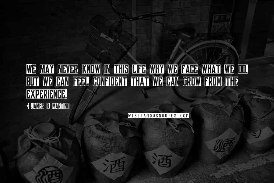 James B. Martino Quotes: We may never know in this life why we face what we do, but we can feel confident that we can grow from the experience.