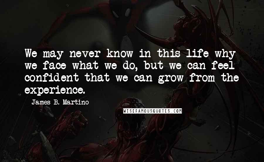 James B. Martino Quotes: We may never know in this life why we face what we do, but we can feel confident that we can grow from the experience.