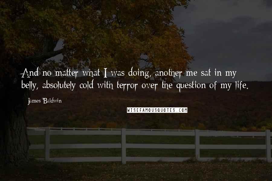 James Baldwin Quotes: And no matter what I was doing, another me sat in my belly, absolutely cold with terror over the question of my life.