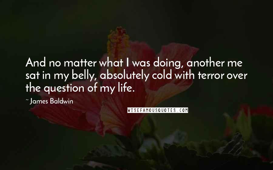 James Baldwin Quotes: And no matter what I was doing, another me sat in my belly, absolutely cold with terror over the question of my life.