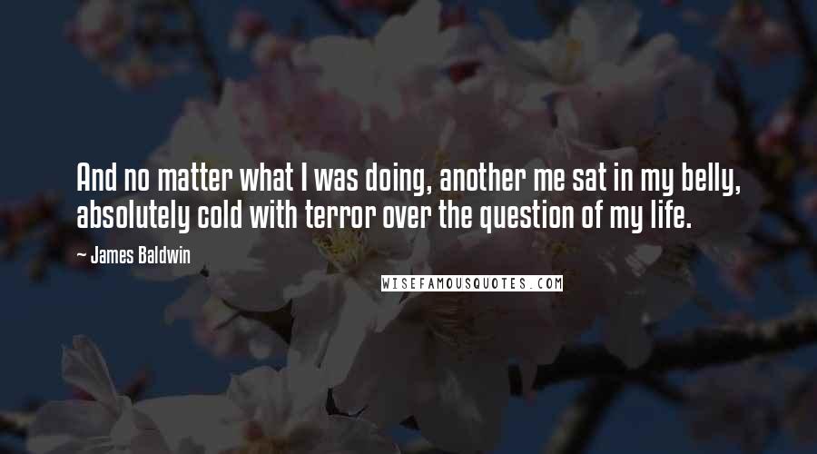 James Baldwin Quotes: And no matter what I was doing, another me sat in my belly, absolutely cold with terror over the question of my life.