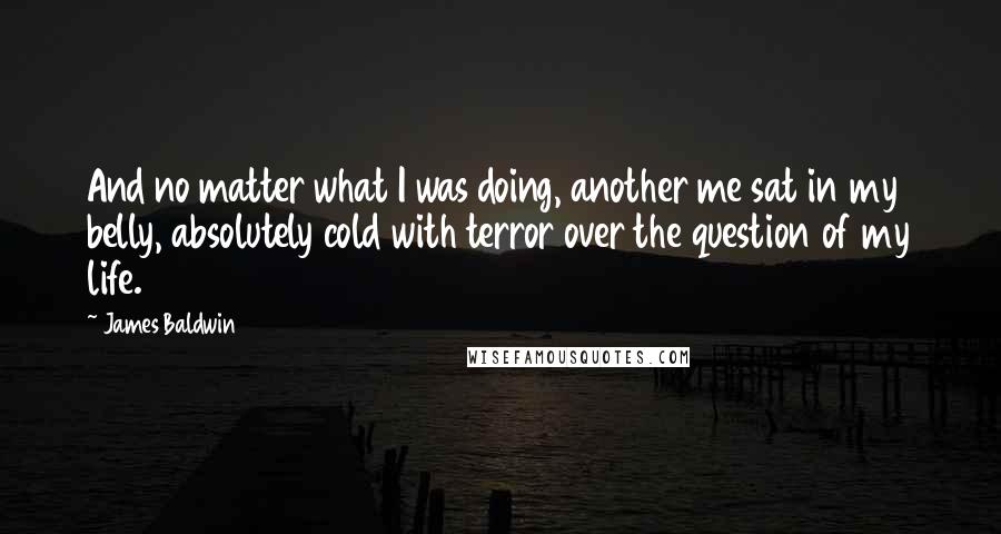 James Baldwin Quotes: And no matter what I was doing, another me sat in my belly, absolutely cold with terror over the question of my life.