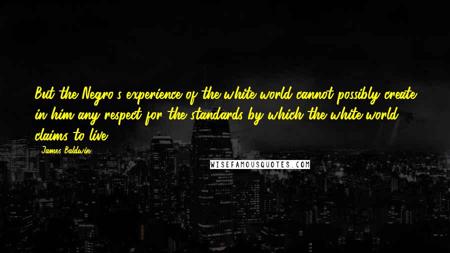 James Baldwin Quotes: But the Negro's experience of the white world cannot possibly create in him any respect for the standards by which the white world claims to live.