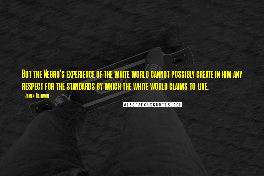 James Baldwin Quotes: But the Negro's experience of the white world cannot possibly create in him any respect for the standards by which the white world claims to live.