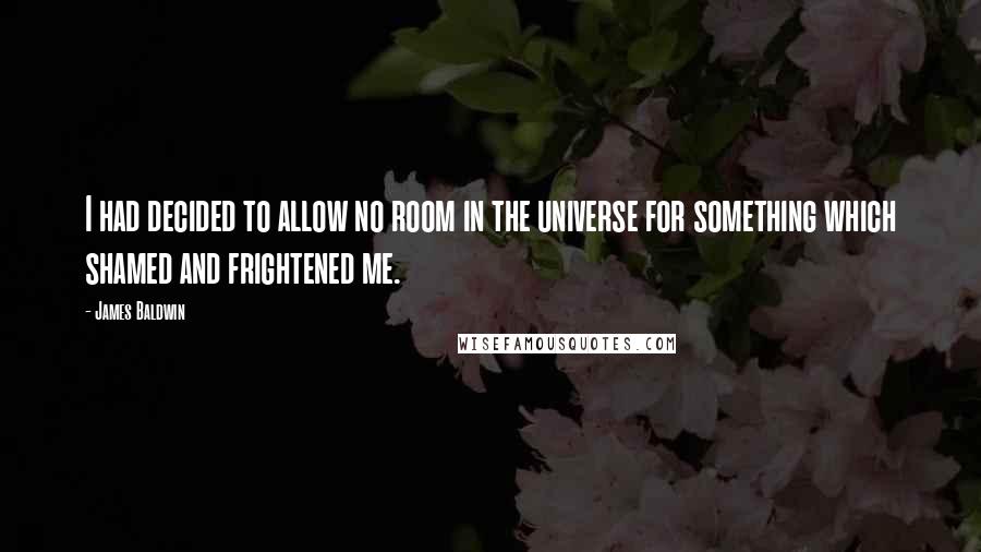 James Baldwin Quotes: I had decided to allow no room in the universe for something which shamed and frightened me.