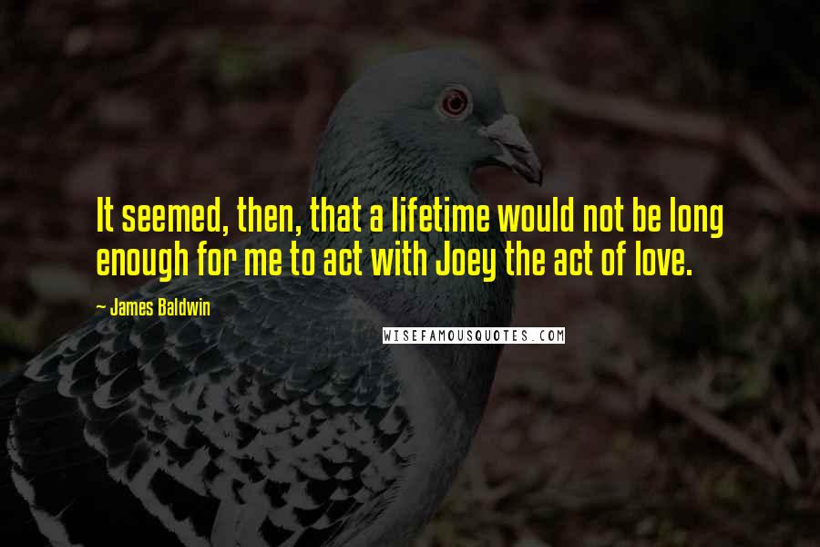 James Baldwin Quotes: It seemed, then, that a lifetime would not be long enough for me to act with Joey the act of love.