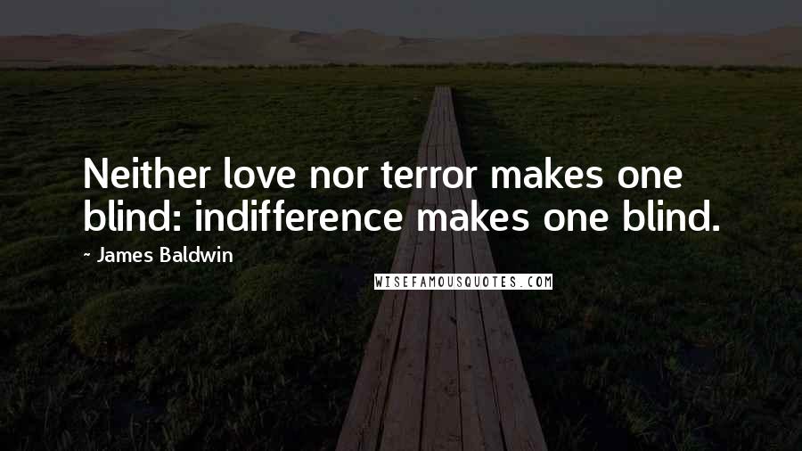 James Baldwin Quotes: Neither love nor terror makes one blind: indifference makes one blind.
