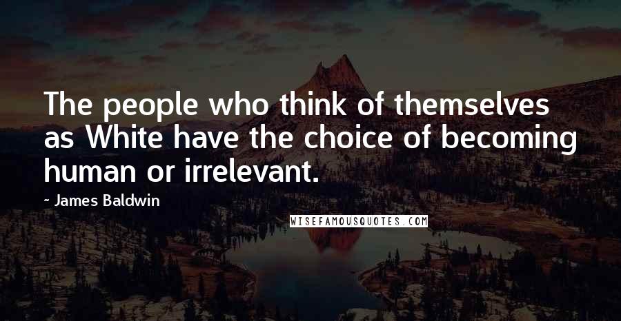 James Baldwin Quotes: The people who think of themselves as White have the choice of becoming human or irrelevant.