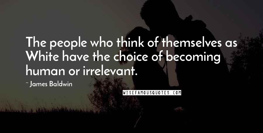 James Baldwin Quotes: The people who think of themselves as White have the choice of becoming human or irrelevant.