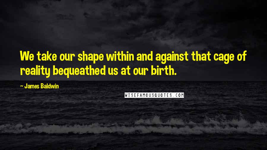 James Baldwin Quotes: We take our shape within and against that cage of reality bequeathed us at our birth.