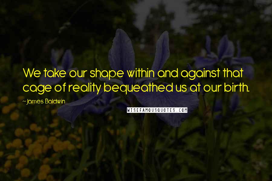 James Baldwin Quotes: We take our shape within and against that cage of reality bequeathed us at our birth.
