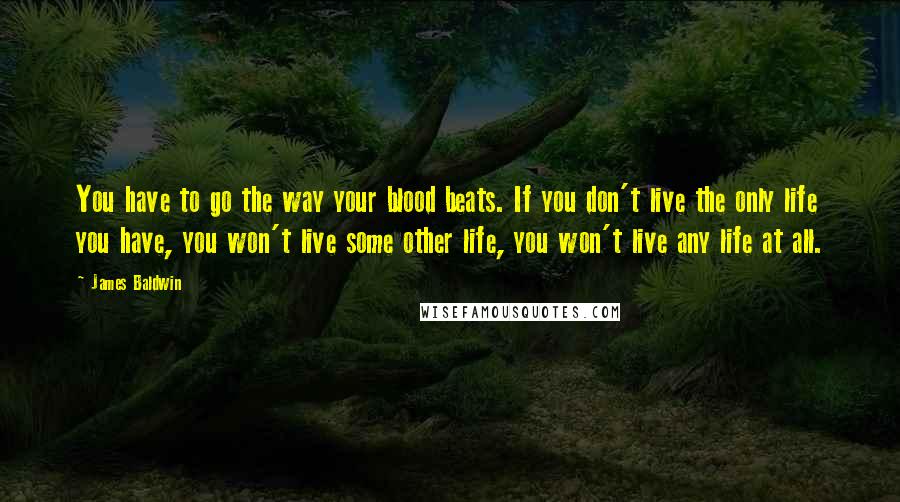 James Baldwin Quotes: You have to go the way your blood beats. If you don't live the only life you have, you won't live some other life, you won't live any life at all.