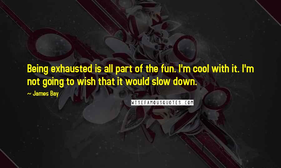 James Bay Quotes: Being exhausted is all part of the fun. I'm cool with it. I'm not going to wish that it would slow down.