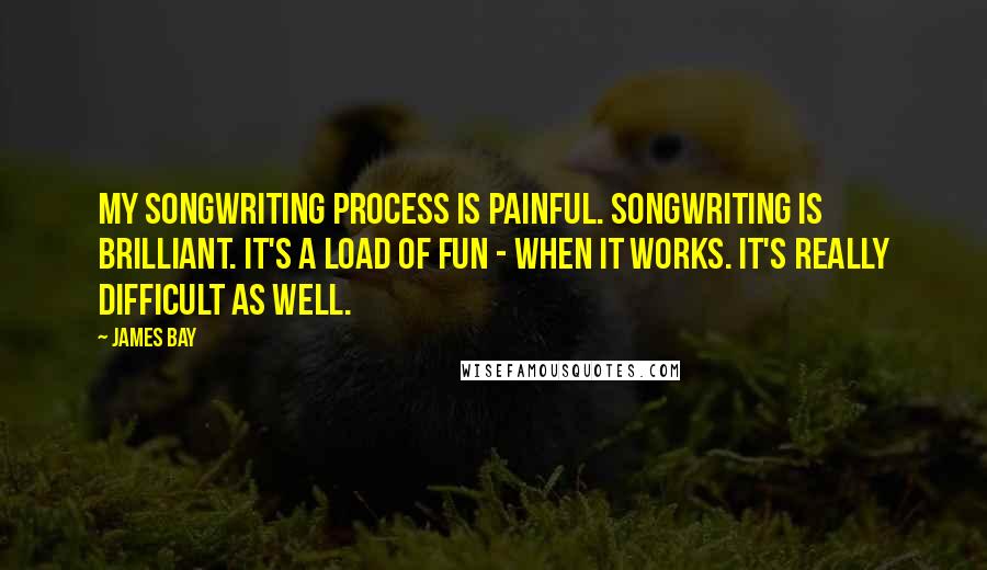 James Bay Quotes: My songwriting process is painful. Songwriting is brilliant. It's a load of fun - when it works. It's really difficult as well.