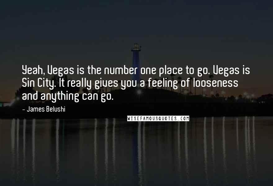 James Belushi Quotes: Yeah, Vegas is the number one place to go. Vegas is Sin City. It really gives you a feeling of looseness and anything can go.