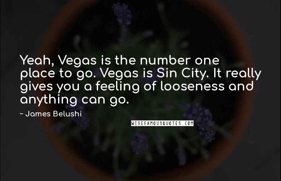 James Belushi Quotes: Yeah, Vegas is the number one place to go. Vegas is Sin City. It really gives you a feeling of looseness and anything can go.