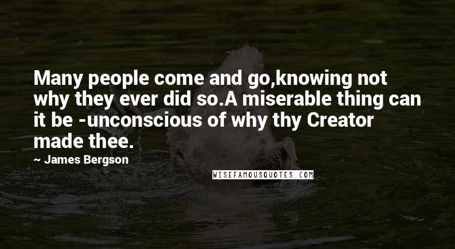 James Bergson Quotes: Many people come and go,knowing not why they ever did so.A miserable thing can it be -unconscious of why thy Creator made thee.