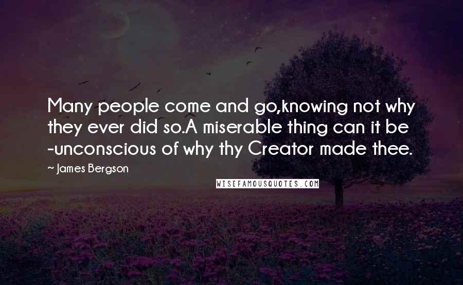 James Bergson Quotes: Many people come and go,knowing not why they ever did so.A miserable thing can it be -unconscious of why thy Creator made thee.