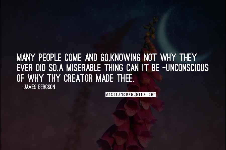 James Bergson Quotes: Many people come and go,knowing not why they ever did so.A miserable thing can it be -unconscious of why thy Creator made thee.