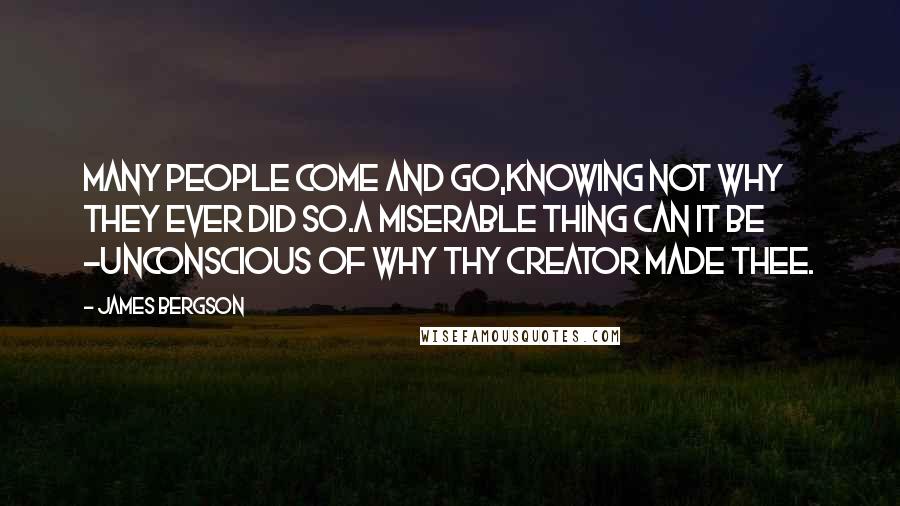 James Bergson Quotes: Many people come and go,knowing not why they ever did so.A miserable thing can it be -unconscious of why thy Creator made thee.