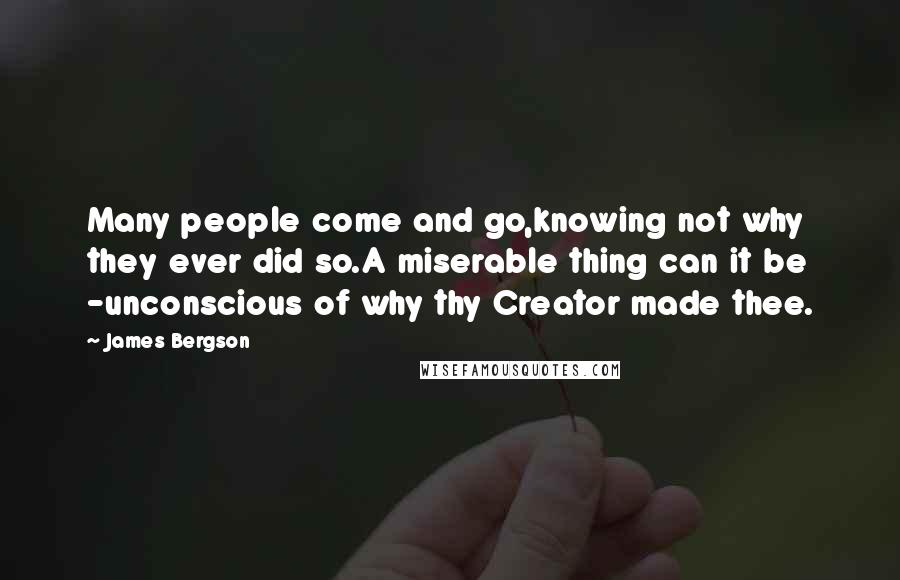 James Bergson Quotes: Many people come and go,knowing not why they ever did so.A miserable thing can it be -unconscious of why thy Creator made thee.