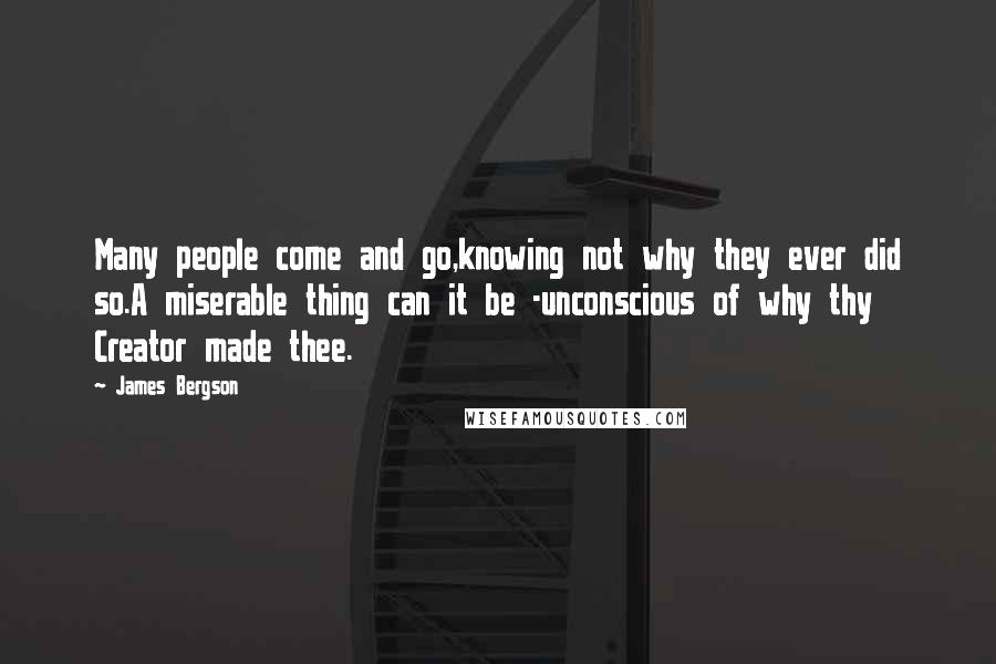 James Bergson Quotes: Many people come and go,knowing not why they ever did so.A miserable thing can it be -unconscious of why thy Creator made thee.