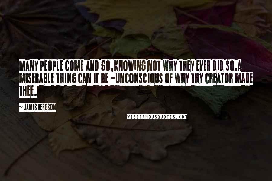 James Bergson Quotes: Many people come and go,knowing not why they ever did so.A miserable thing can it be -unconscious of why thy Creator made thee.