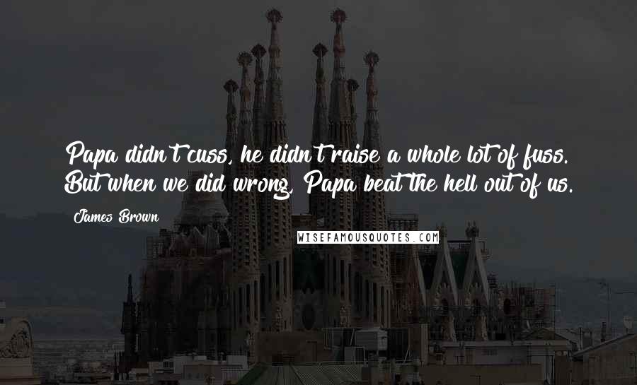 James Brown Quotes: Papa didn't cuss, he didn't raise a whole lot of fuss. But when we did wrong, Papa beat the hell out of us.