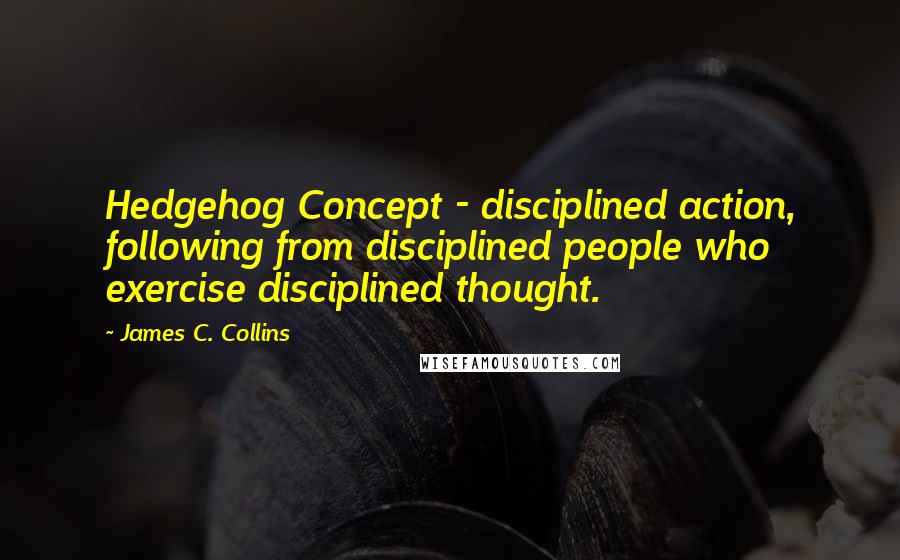 James C. Collins Quotes: Hedgehog Concept - disciplined action, following from disciplined people who exercise disciplined thought.