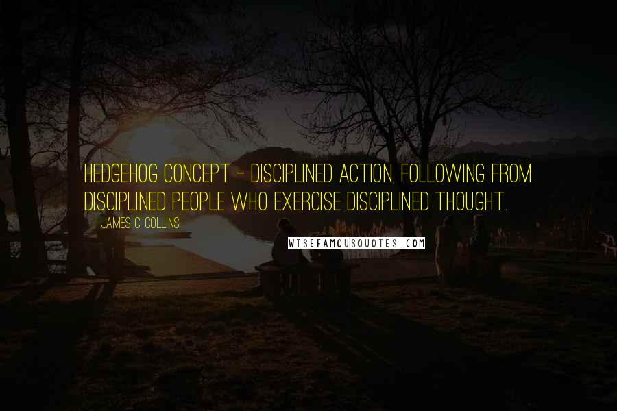 James C. Collins Quotes: Hedgehog Concept - disciplined action, following from disciplined people who exercise disciplined thought.