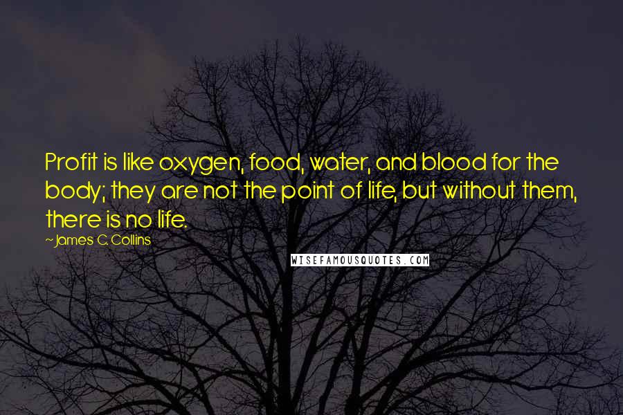 James C. Collins Quotes: Profit is like oxygen, food, water, and blood for the body; they are not the point of life, but without them, there is no life.