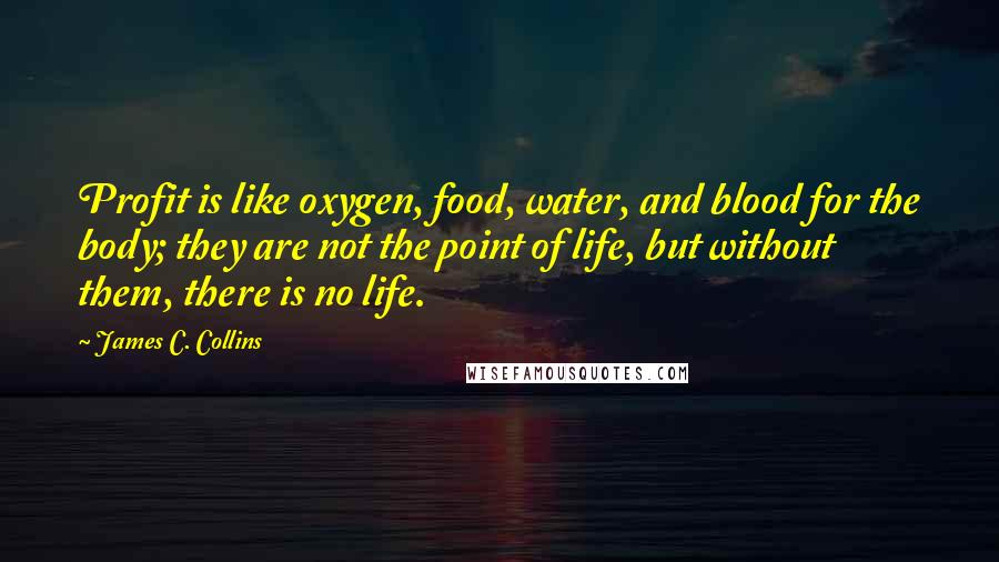 James C. Collins Quotes: Profit is like oxygen, food, water, and blood for the body; they are not the point of life, but without them, there is no life.