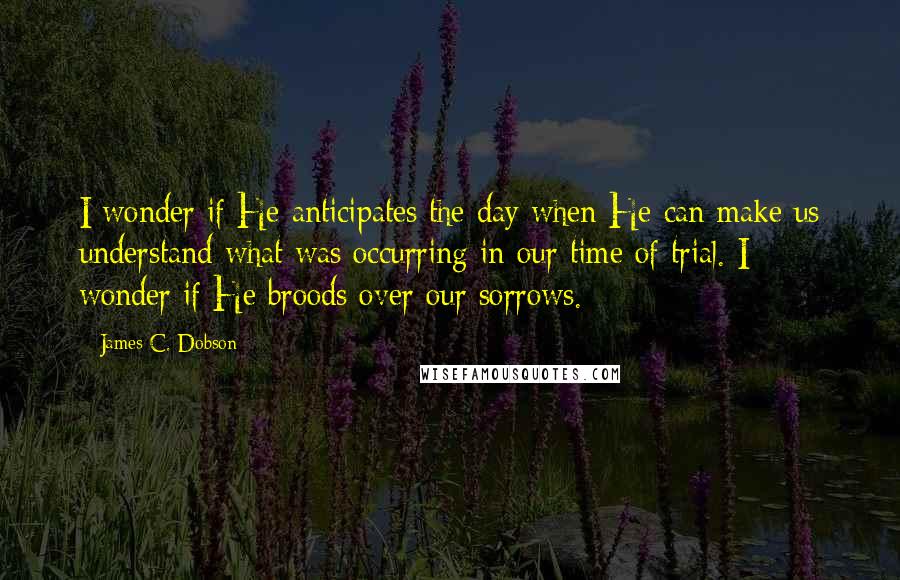 James C. Dobson Quotes: I wonder if He anticipates the day when He can make us understand what was occurring in our time of trial. I wonder if He broods over our sorrows.