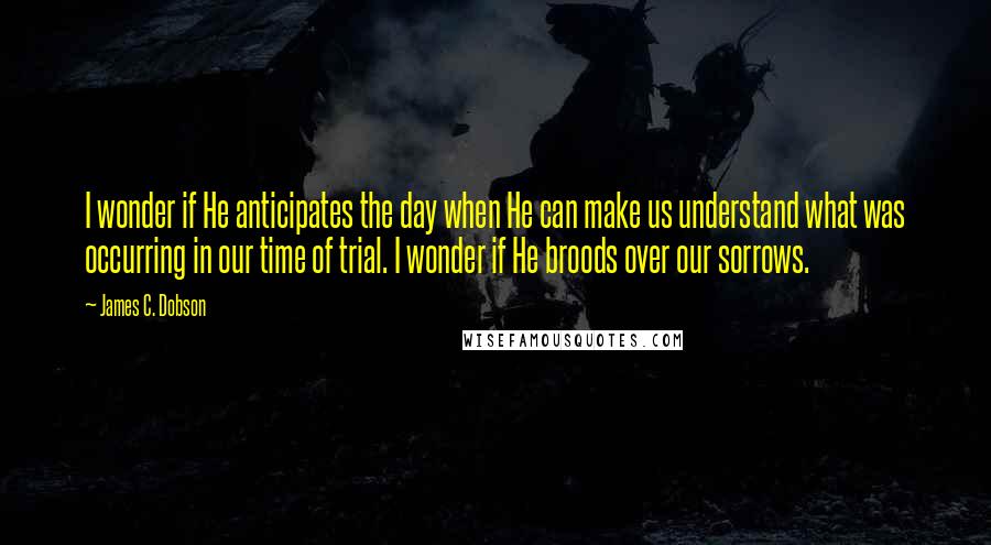 James C. Dobson Quotes: I wonder if He anticipates the day when He can make us understand what was occurring in our time of trial. I wonder if He broods over our sorrows.