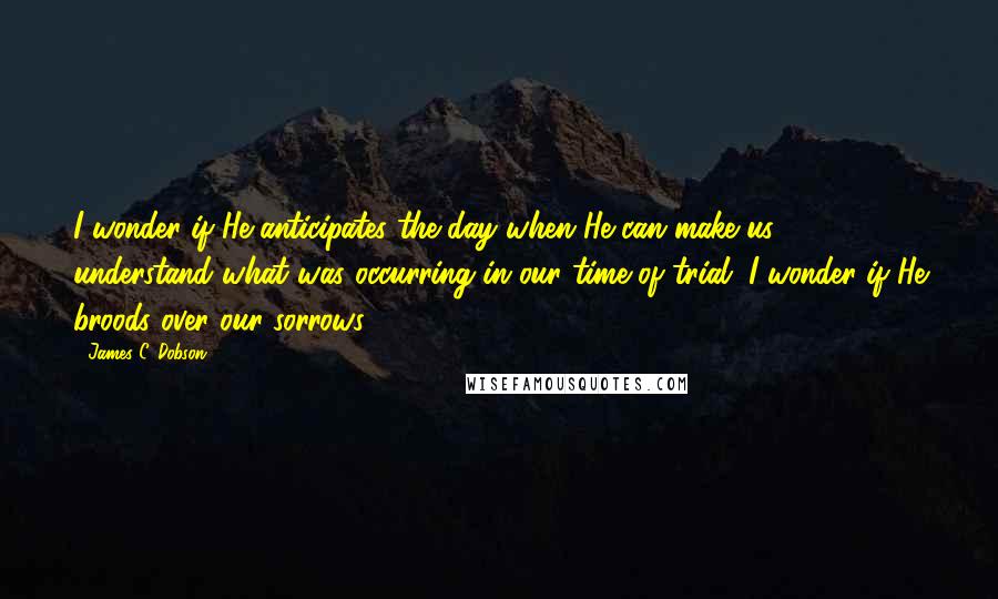 James C. Dobson Quotes: I wonder if He anticipates the day when He can make us understand what was occurring in our time of trial. I wonder if He broods over our sorrows.