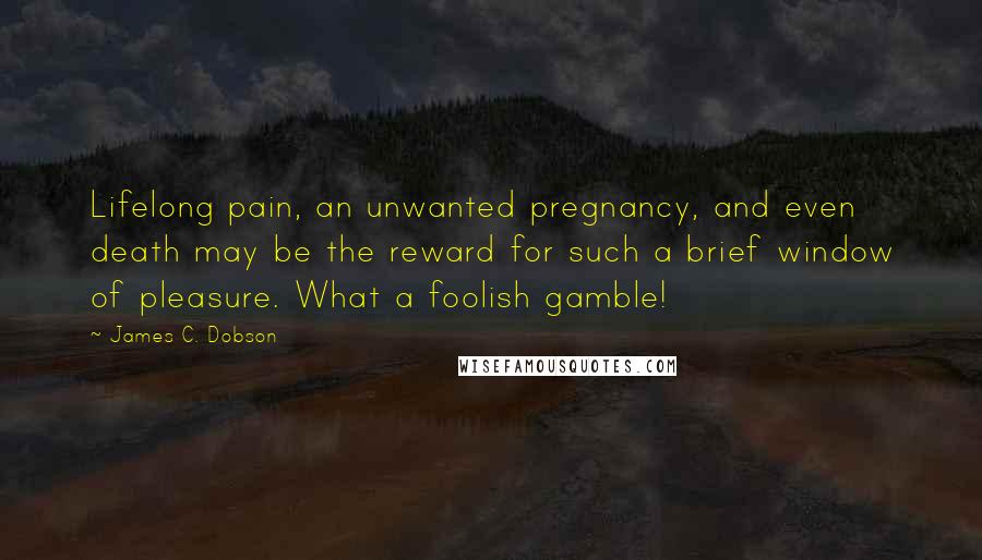 James C. Dobson Quotes: Lifelong pain, an unwanted pregnancy, and even death may be the reward for such a brief window of pleasure. What a foolish gamble!