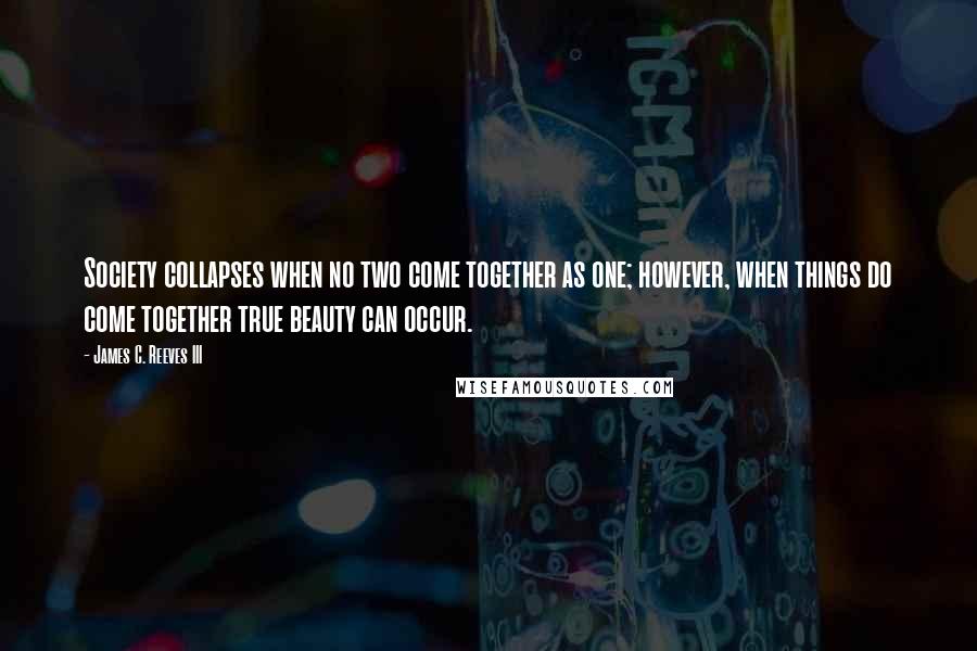 James C. Reeves III Quotes: Society collapses when no two come together as one; however, when things do come together true beauty can occur.