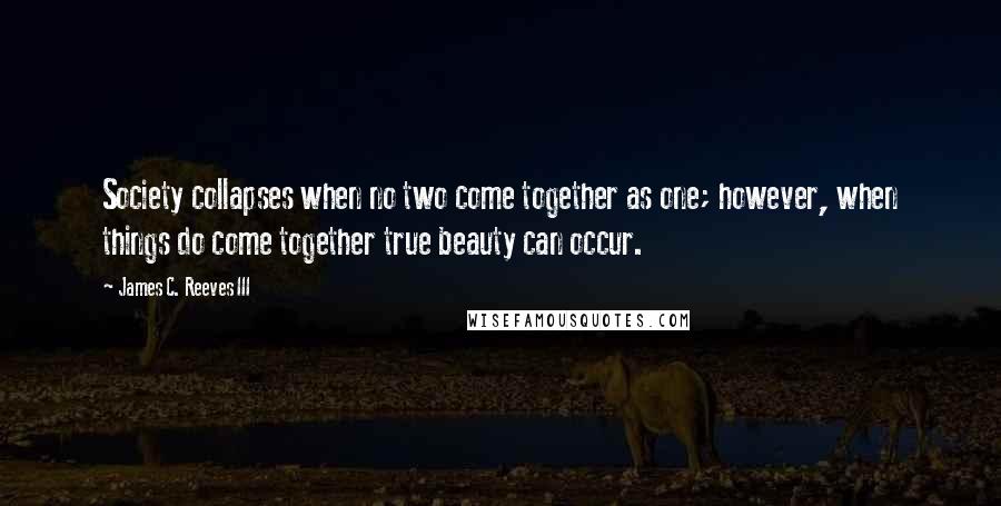 James C. Reeves III Quotes: Society collapses when no two come together as one; however, when things do come together true beauty can occur.