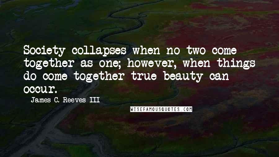 James C. Reeves III Quotes: Society collapses when no two come together as one; however, when things do come together true beauty can occur.