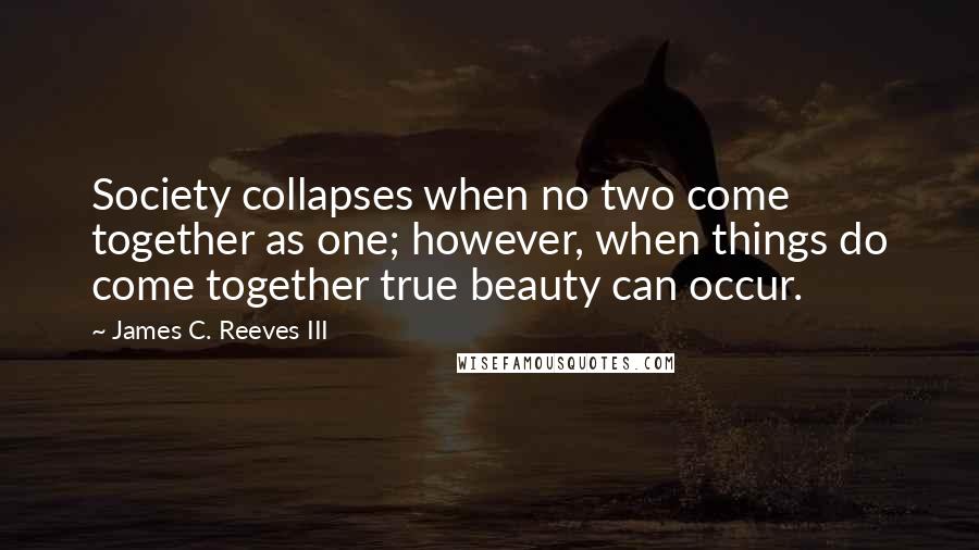 James C. Reeves III Quotes: Society collapses when no two come together as one; however, when things do come together true beauty can occur.