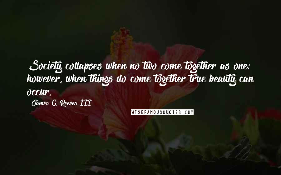 James C. Reeves III Quotes: Society collapses when no two come together as one; however, when things do come together true beauty can occur.