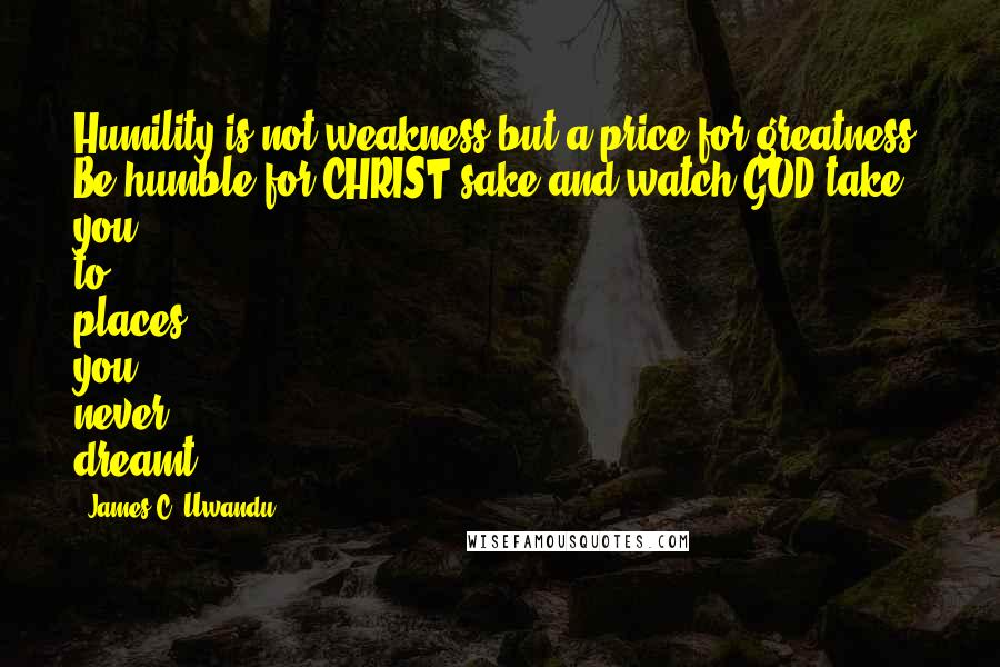 James C. Uwandu Quotes: Humility is not weakness but a price for greatness. Be humble for CHRIST sake and watch GOD take you to places you never dreamt.