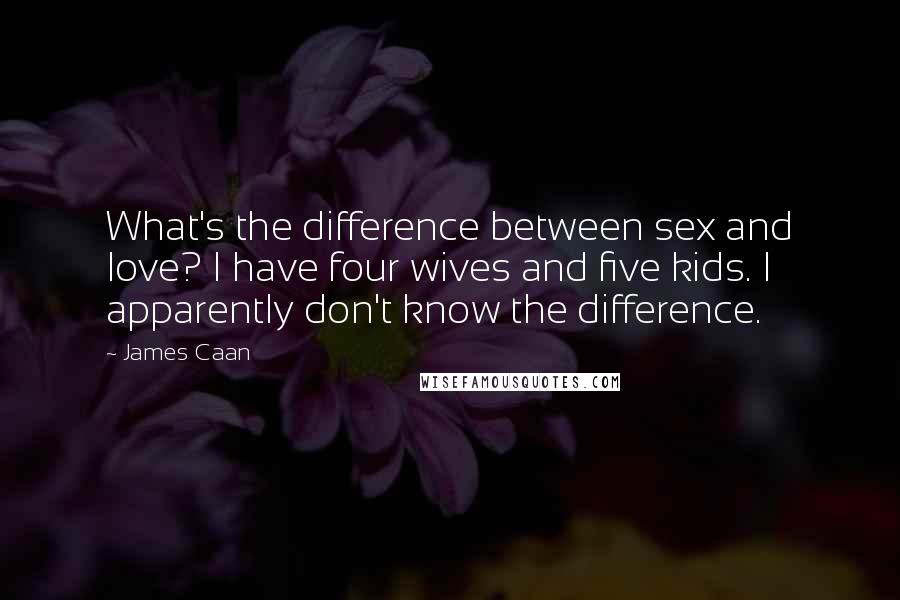 James Caan Quotes: What's the difference between sex and love? I have four wives and five kids. I apparently don't know the difference.