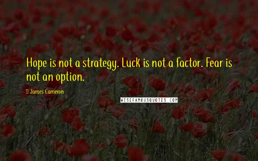 James Cameron Quotes: Hope is not a strategy. Luck is not a factor. Fear is not an option.