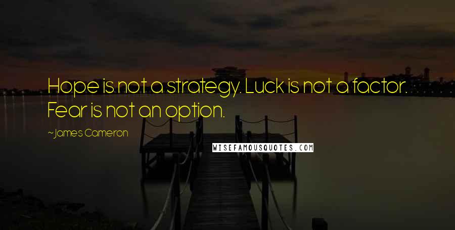 James Cameron Quotes: Hope is not a strategy. Luck is not a factor. Fear is not an option.